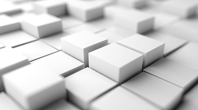 Monochromatic white 3D cubes with depth and shadows, offering a sophisticated background for text or product displays.