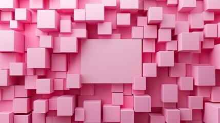 Poster - Monochrome pink 3D cubes forming a geometric background with a blank area in the middle, perfect for highlighting products or branding.
