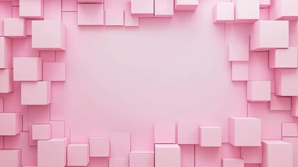 Poster - Monochrome pink 3D cubes forming a geometric background with a blank area in the middle, perfect for highlighting products or branding.