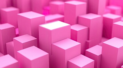 Poster - Monochrome pink 3D cubes forming a geometric background with a blank area in the middle, perfect for highlighting products or branding.
