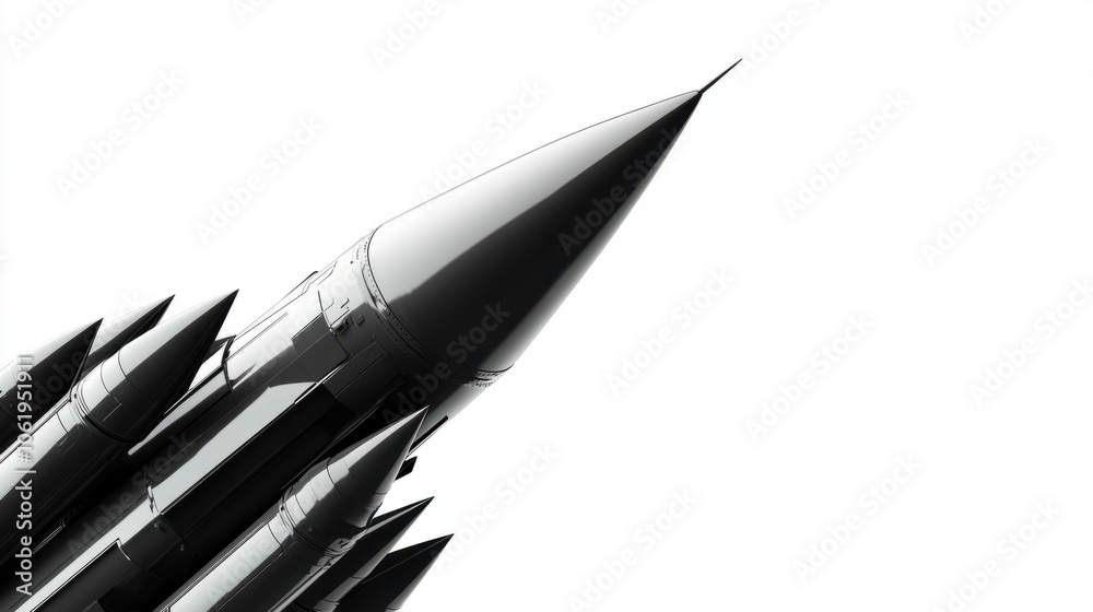Winged Projectiles Sleek military missile with pointed warhead and fins, symbolizing ...