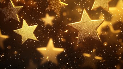 Aufkleber - Glittering Golden Stars in Motion Against Blurred Shiny Background for Festive Holiday Design : Generative AI
