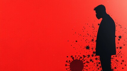 Poster - Silhouette of Man with Virus Concept on Red Background