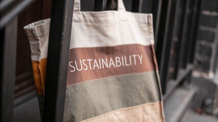 Eco-friendly tote bag promoting sustainability with a stylish design and earthy colors, perfect for conscious consumers.