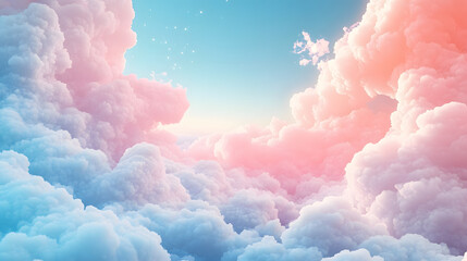 Poster - A Dreamy Sky Framed by Soft Pink and Blue Clouds