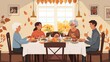 © AiiNa - Family Gathering at a Table in Cozy Setting
