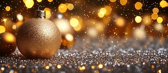 Aufkleber - Radiant Gold Christmas Ornament Surrounded by Bokeh and Snowflakes : Generative AI