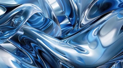 Poster - A dynamic abstract wallpaper with flowing geometric shapes in shades of blue and silver, creating a sense of movement and depth.