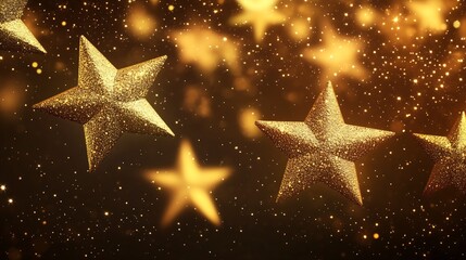 Sparkling Gold Stars Illumination on a Bokeh Background Perfect for Holiday Events : Generative AI