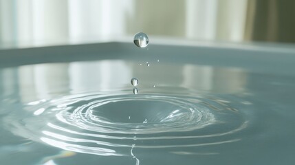 Poster - A single drop of water creates ripples on a smooth surface capturing the essence of calm and clarity