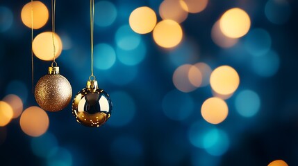 Aufkleber - Gold and Silver Christmas Baubles Hanging Against a Romantic Bokeh Background : Generative AI