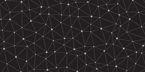 Poster - Abstract black geometric background with connecting dots and lines with low poly triangle shapes. Polygonal Mesh Background Vector digital technology concept Global network connection data structure.