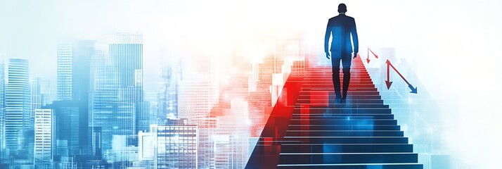 Leinwandbilder - Determined Businessman Climbing City Stairs Symbolizing Corporate Success : Generative AI