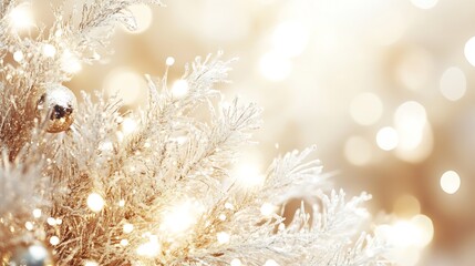 Poster - Glistening Golden Christmas Tree Branches with Holiday Elegance and Festive Lights : Generative AI