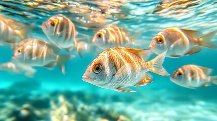 Poster - Captivating Underwater Scene with School of Tropical Fish in Pristine Waters : Generative AI