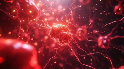 Poster - Vibrant Abstract Representation of Neurons in Red Colors