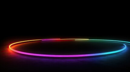 Wall Mural - colorful neon light lines flying in the dark room with empty floor space for design, banner, or pres