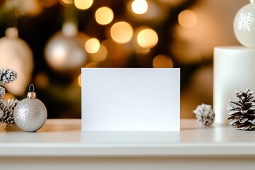 Poster - Minimalist Christmas Card Setup with Pinecones and Glittering Ornaments : Generative AI