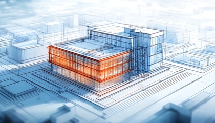 Poster - Futuristic Architectural Blueprint of a Modern Urban Building Prototype Design : Generative AI