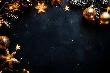 Poster - Charming Holiday Decoration Scene with Gold Stars and Baubles : Generative AI