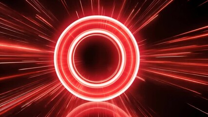 Poster - Red Neon circle with shining effects on dark background. Animation 4k video.