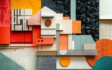 Leinwandbilder - Stylish paper collage featuring an abstract representation of a house, combining various textures and patterns for a unique generative AI design
