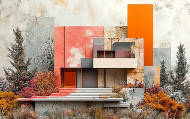 Leinwandbilder - Stylish paper collage featuring an abstract representation of a house, combining various textures and patterns for a unique generative AI design