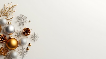 Aufkleber - Minimalistic Holiday Decor with Snowflake Baubles on Light Background : Generative AI