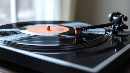 Wall Mural - Close up of a Vinyl Record Player with Needle on Disc