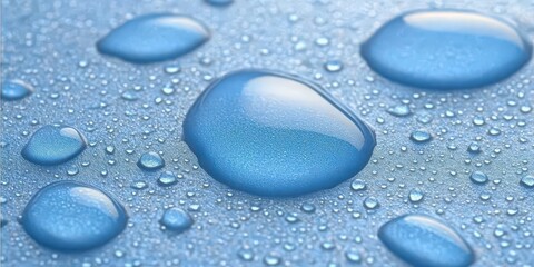 Poster - water droplets on blue surface close-up