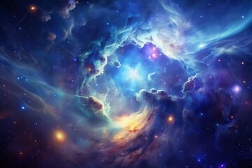 Wall Mural - bule gas nebulae in space and sparkling stars	