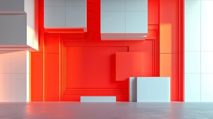 Poster - Abstract 3D Render of Rectangular Shapes, Simple Geometric Forms in a Dynamic Sequence, Emphasizing Depth and Space, Ideal for Modern Design and Artistic Exploration
