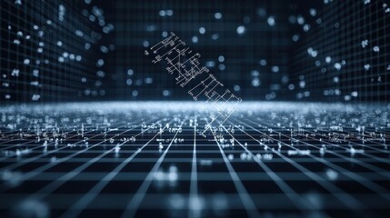 Poster - Dynamic animation of mathematical formulas in motion on a grid against a black backdrop, showcasing the beauty and complexity of mathematics in a captivating visual display.