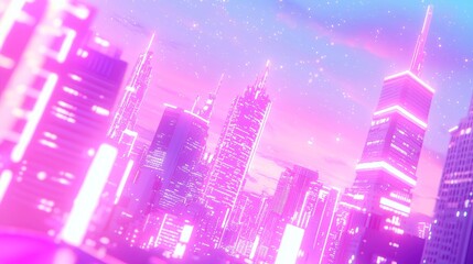Poster - Neon Dreamscape, a vibrant cyberpunk city animated in retro-futuristic style, pulsating with ultraviolet fluorescent lights, perfect for synthwave music videos.