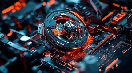 Poster - Futuristic Urban Landscape, a vision of advanced technology and cybernetic architecture, illuminated by ambient light, showcasing a seamless blend of innovation and design.