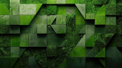 Poster - Green geometric pattern of triangles and lines, vibrant design, open composition, contemporary style, suitable for backgrounds or digital art projects