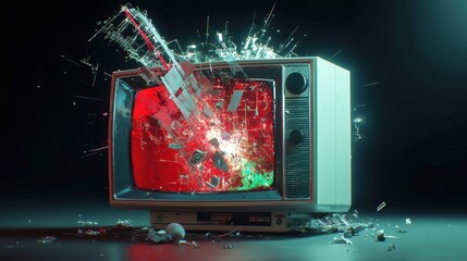 Poster - Analog TV Glitch Art, an abstract visual display featuring vibrant red, green, and white noise patterns on a stark black background, evoking a sense of digital distortion and nostalgia