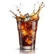 © Hengnapatr - Ice cubes splashing into a glass of cola, creating a dynamic brown liquid splash against white background.
