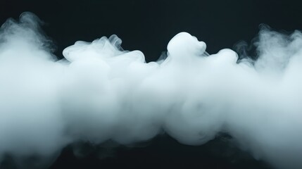 Wall Mural - A thick cloud of smoke is billowing out of a black background. The smoke is white and he is coming from a fire. Concept of danger and chaos, as the smoke fills the space and obscures the view