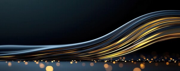 Poster - A dynamic wave of shimmering golden light on a dark background, suggesting movement and elegance.