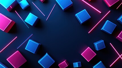 Aufkleber - blue and pink background with neon colored cubes. the cubes are arranged in a pattern that creates a