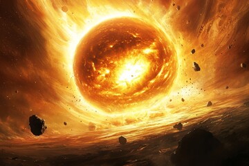 Aufkleber - A solar system formed by planets and asteroids in space