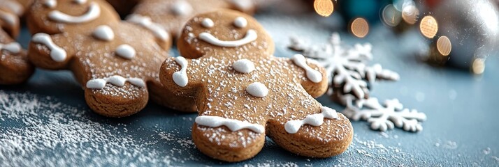 Poster - A holiday dessert and Christmas baking theme for seasonal celebrations with festive gingerbread man cookies decorated with icing and snowflakes