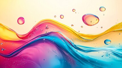 Poster - Vibrant abstract wave pattern with colorful liquid and bubbles, creating a dynamic visual effect ideal for modern designs.