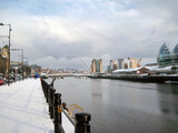 Newcastle Upon Tyne and the Millennium Bridge in Winter covered in snow