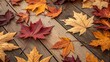 © KDance - Autumn Leaves on Wooden Surface Pattern