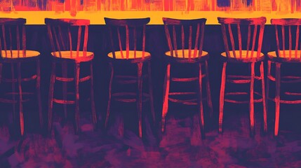 Wall Mural - Colorful Chairs in a Modern Cafe Setting