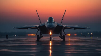 Powerful fighter jet is parked on the airport tarmac, showcasing its imposing presence, high-speed interceptor jet Pilot preparing