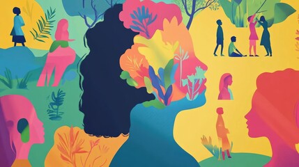 Poster - A colorful infographic depicting a positive mental health assessment, focusing on child wellness and lifestyle, celebrating World Mental Health Day.