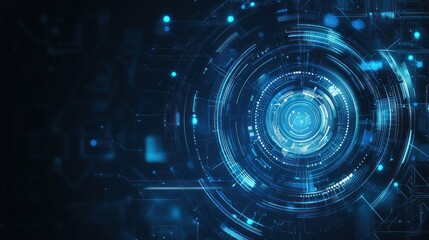 Poster - Blue digital round circular machine technology cyberpunk modern time machine travel background wallpaper AI generated image
